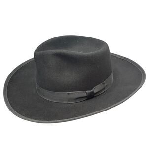 VTG Morris Black Felted Wool Panama Hat Grosgrain Ribbon Size XL Costume Classic